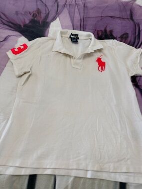 Ralph Lauren White Polo with Red Pony & Sleeve Number